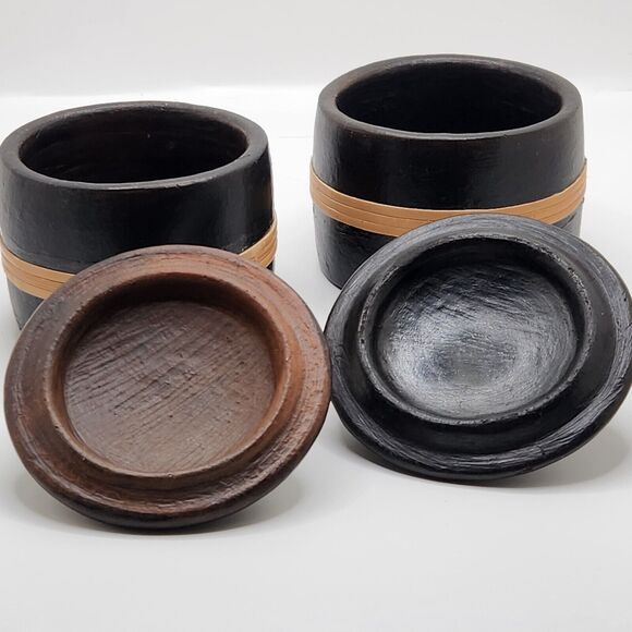 Set Of Primitive Rustic Small black Canisters Salt Cellar Spice Jar Earthy - Picture 3 of 9